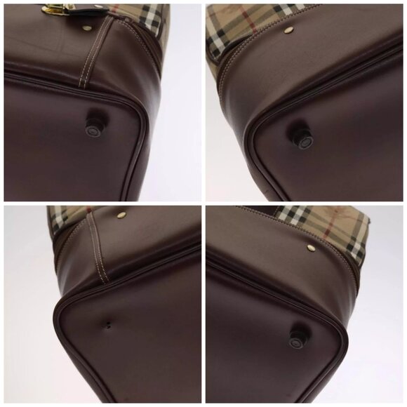 Burberrys Nova Check Boston Bag PVC Leather Beige Auth - Picture 14 of 16